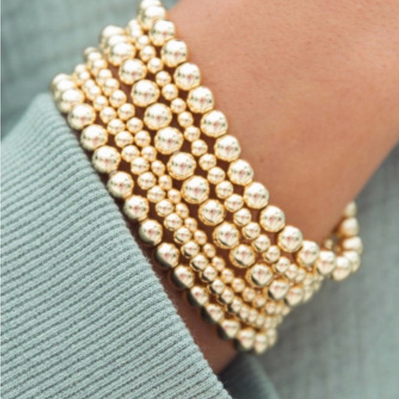 Seven Piece Minimalist Gold Plated Beaded Luxury Bracelet Set - Picture 2 of 4